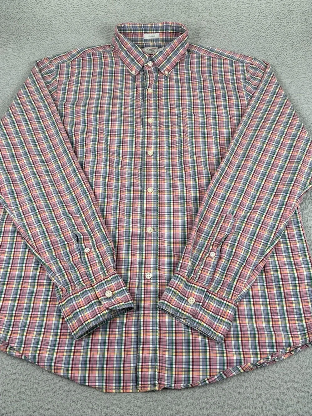 J Crew Shirt Mens Large Classic Multicolor Plaid Button Down Long Sleeve Cotton
